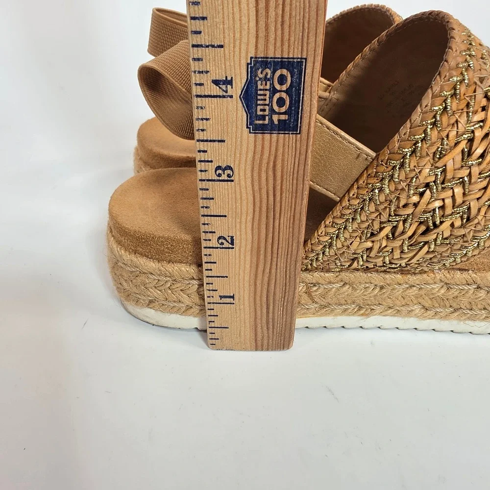 Sun + Stone Karli Sandals Womens 9M Tan Gold Espadrille Platform Boho Festival